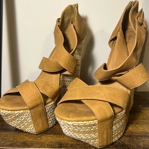 Brown wedges, worn once, very tall!